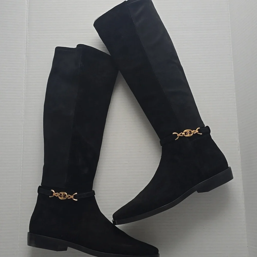 Sam Edelman Clive Black Suede Tall Boots Sz 7.5